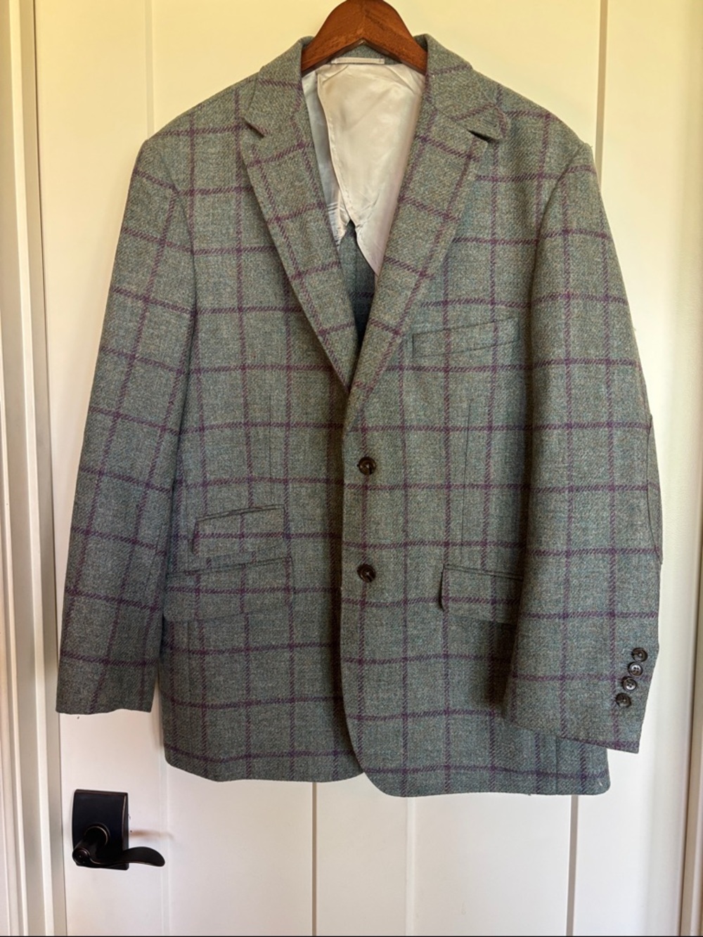 Men's Green Windowpane Sport Coat with Purple Check